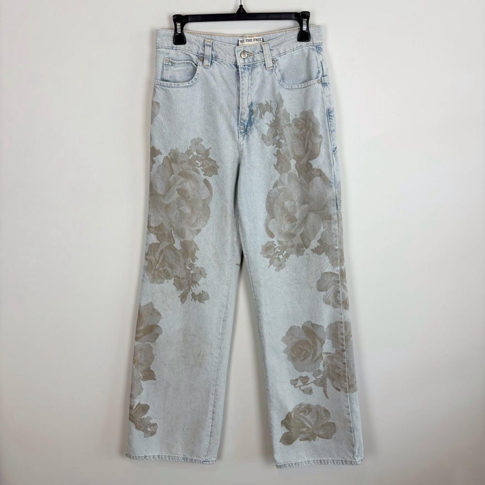 Free People Tinsley Printed Wide Leg Jeans in Daylight Combo Size 28 - Picture 2 of 16